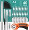 Rotary Cutter Set, Rotary Cutter for Fabric, 40 Pcs Fabric Cutter Wheel Kit, with A4 Gridded Cutting Mat, 1 Craft Knife, Steel Rule, 2 Different Models Exacto Knifefor Sewing, Quilting, Crafts Fabric